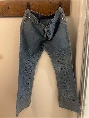 Blue Women's Embroidered Jeans